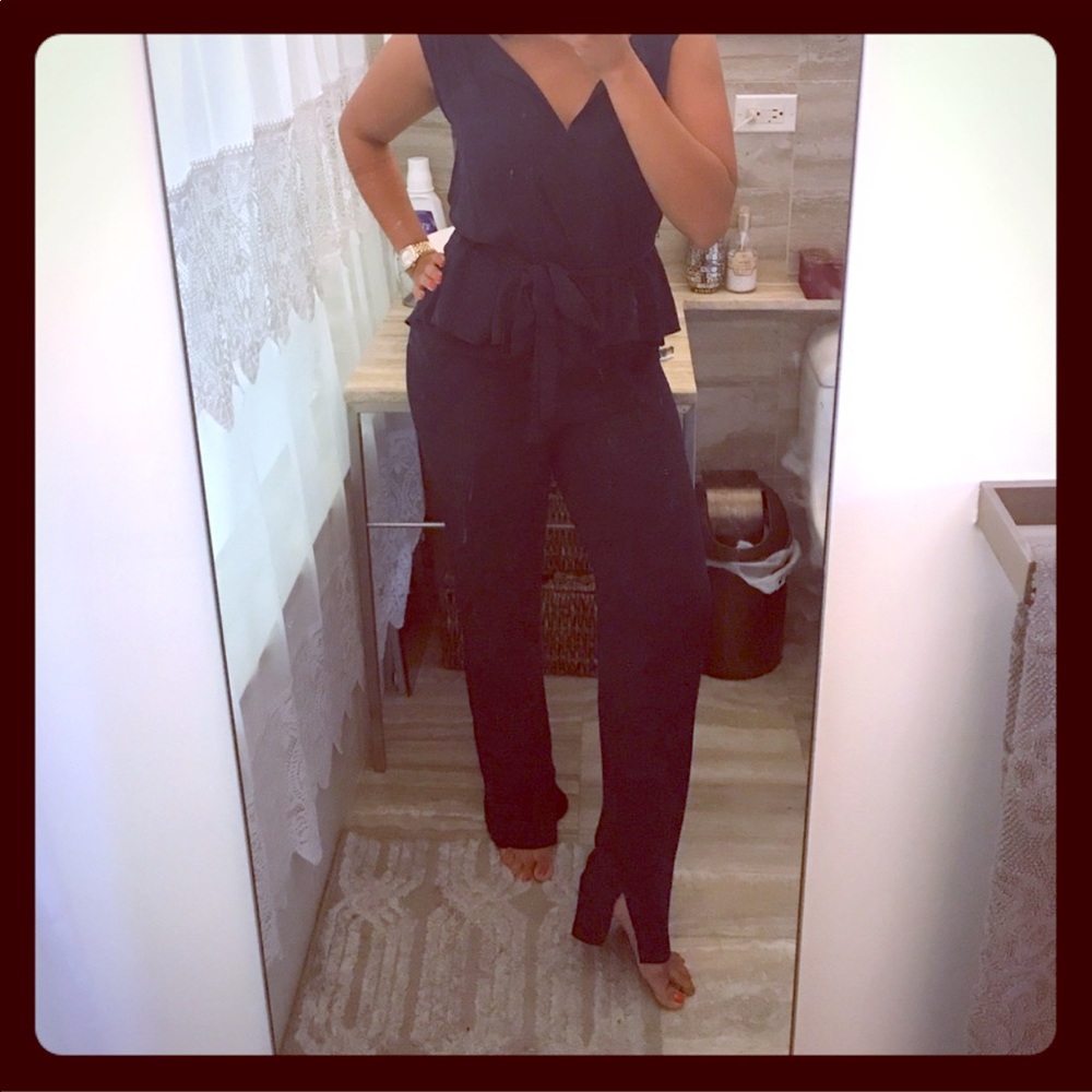 BCBG Max Azria Navy Peplum Jumpsuit, S